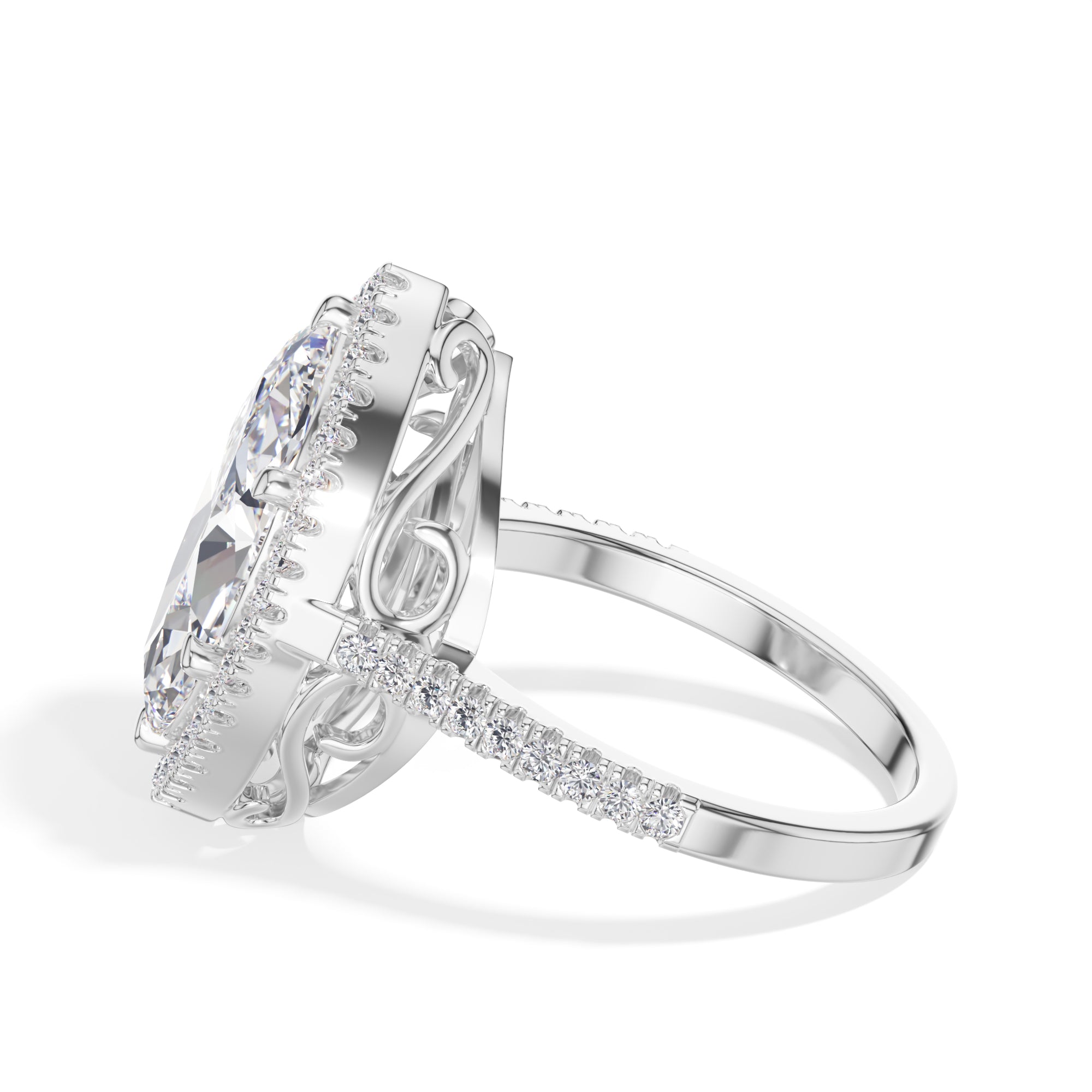 White Gold 4Ct Marquise Halo Lab Grown Diamond Zorelle Ring