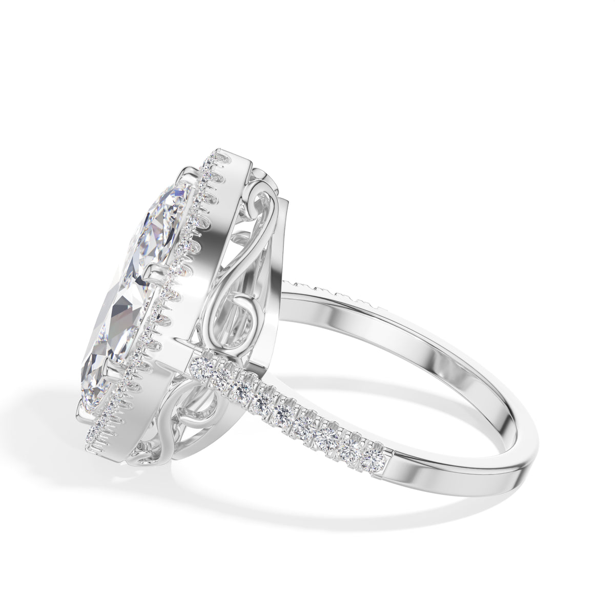 White Gold 4Ct Marquise Halo Lab Grown Diamond Zorelle Ring