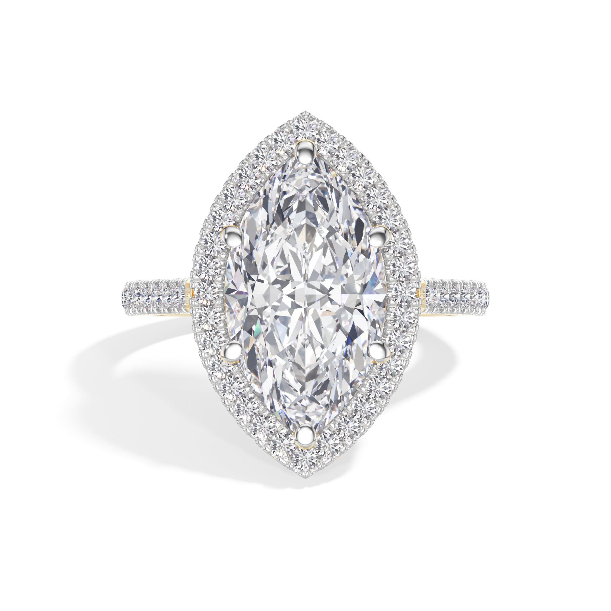 Yellow Gold 4Ct Marquise Halo Lab Grown Diamond Zorelle Ring