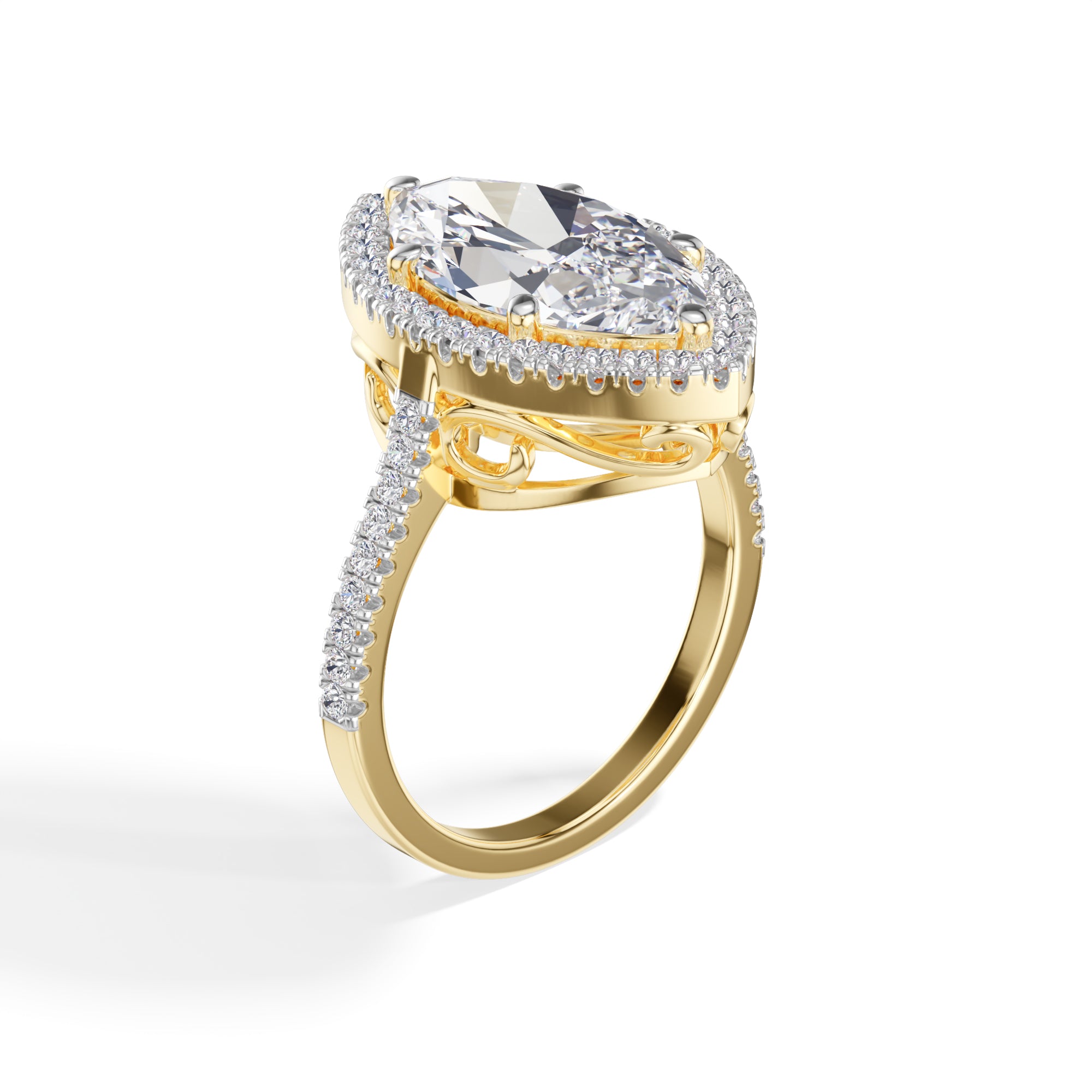Yellow Gold 4Ct Marquise Halo Lab Grown Diamond Zorelle Ring