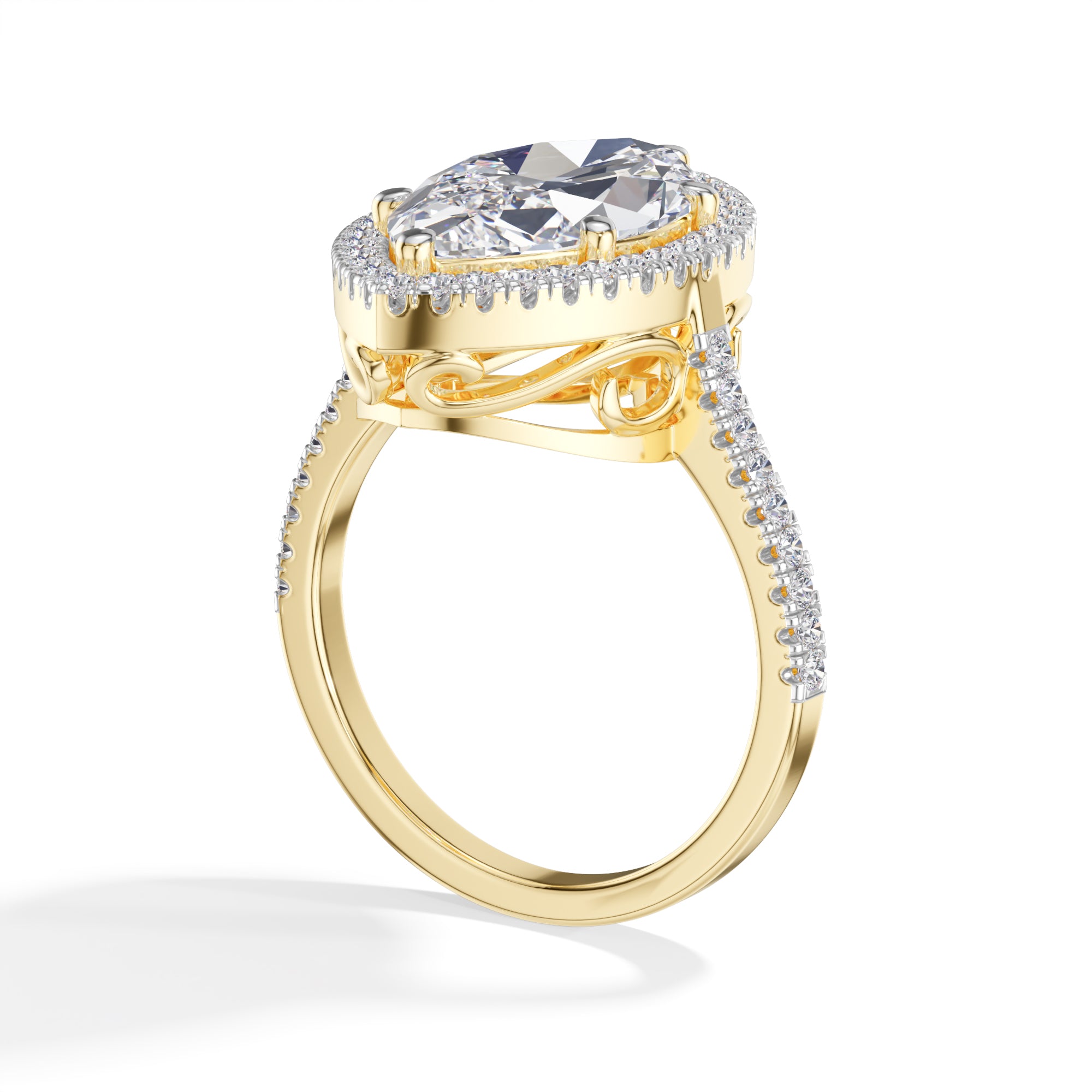 Yellow Gold 4Ct Marquise Halo Lab Grown Diamond Zorelle Ring