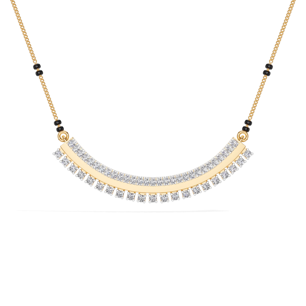 Yellow Gold Curved Bar Pave Round Lab Grown Diamond Kaelix Mangalsutra
