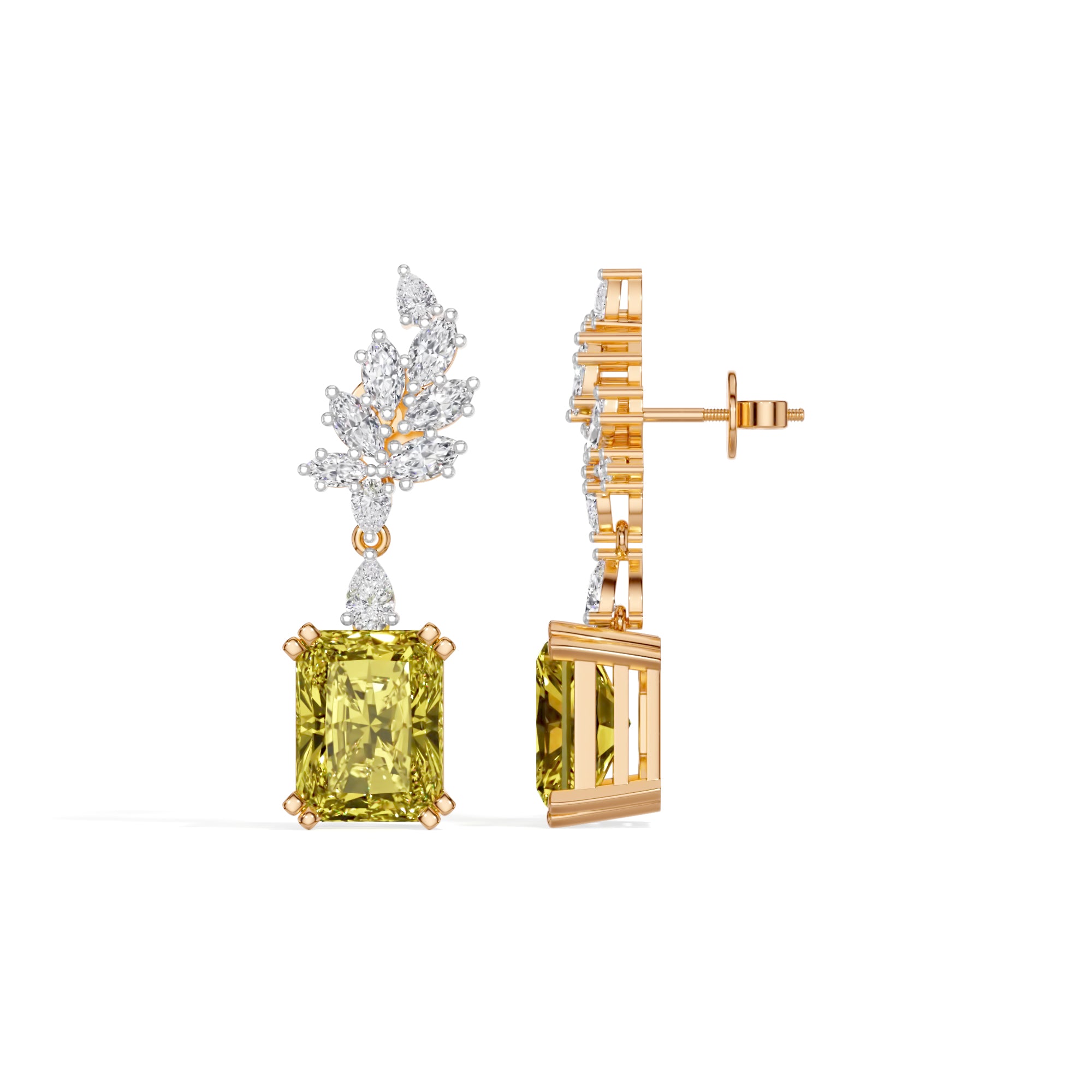 Rose Gold 8 50Ct Leaf Drop Emerald Lab Grown Diamond Zyrona Earring