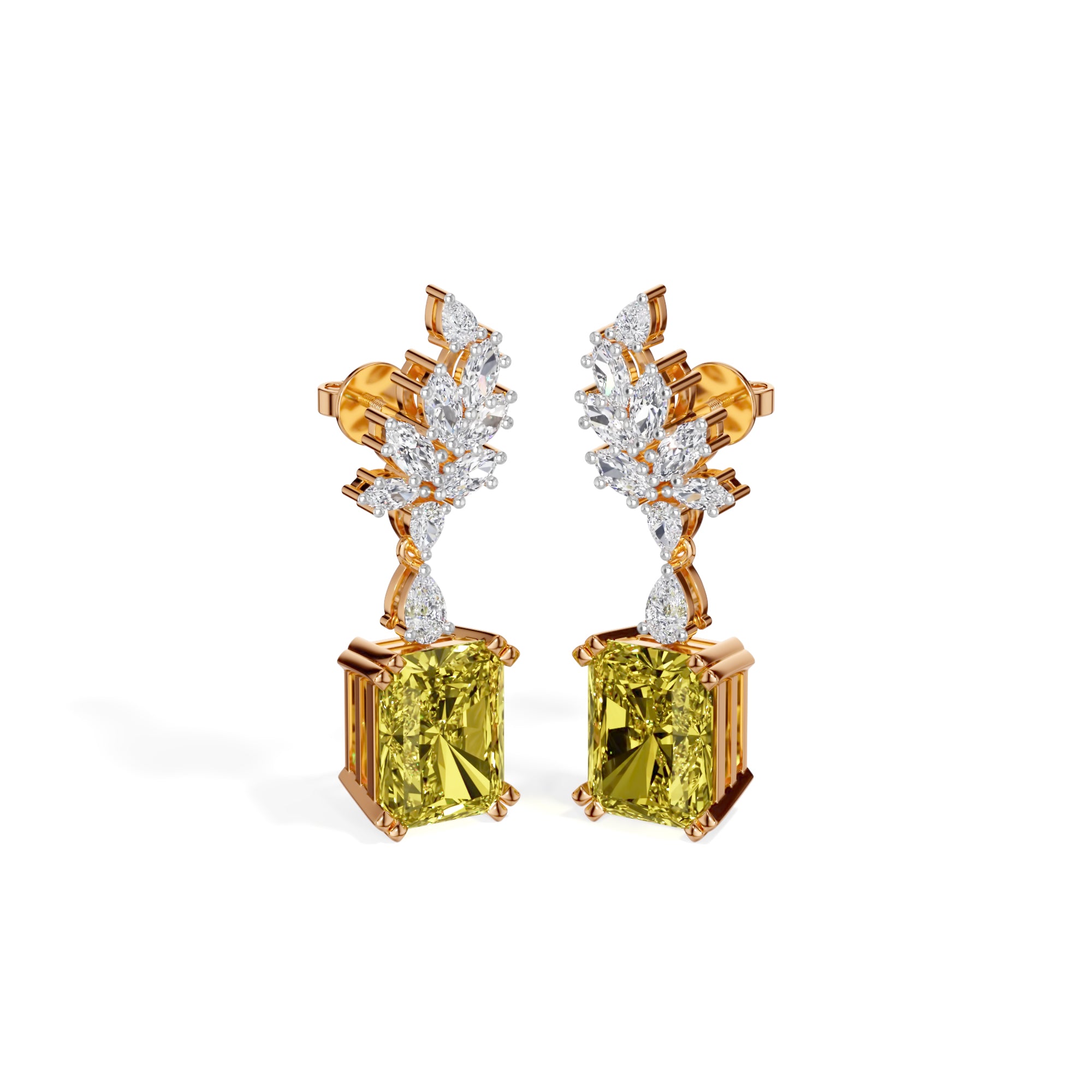 Rose Gold 8 50Ct Leaf Drop Emerald Lab Grown Diamond Zyrona Earring