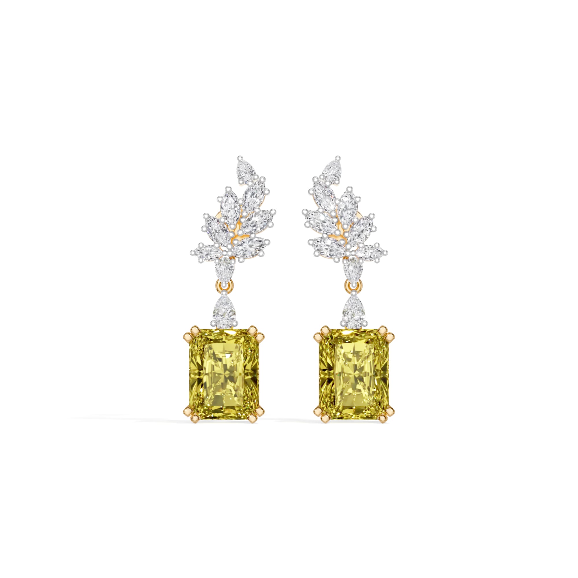 Yellow Gold 8 50Ct Leaf Drop Emerald Lab Grown Diamond Zyrona Earring