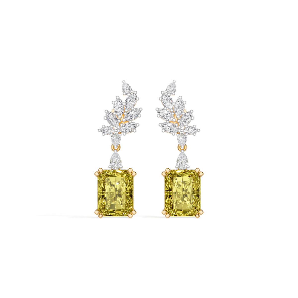 Yellow Gold 8 50Ct Leaf Drop Emerald Lab Grown Diamond Zyrona Earring