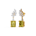 Yellow Gold 8 50Ct Leaf Drop Emerald Lab Grown Diamond Zyrona Earring