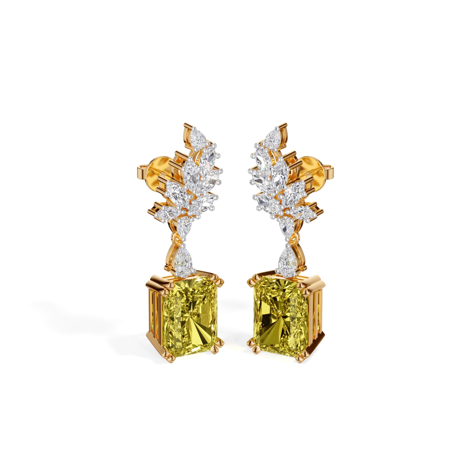 Yellow Gold 8 50Ct Leaf Drop Emerald Lab Grown Diamond Zyrona Earring