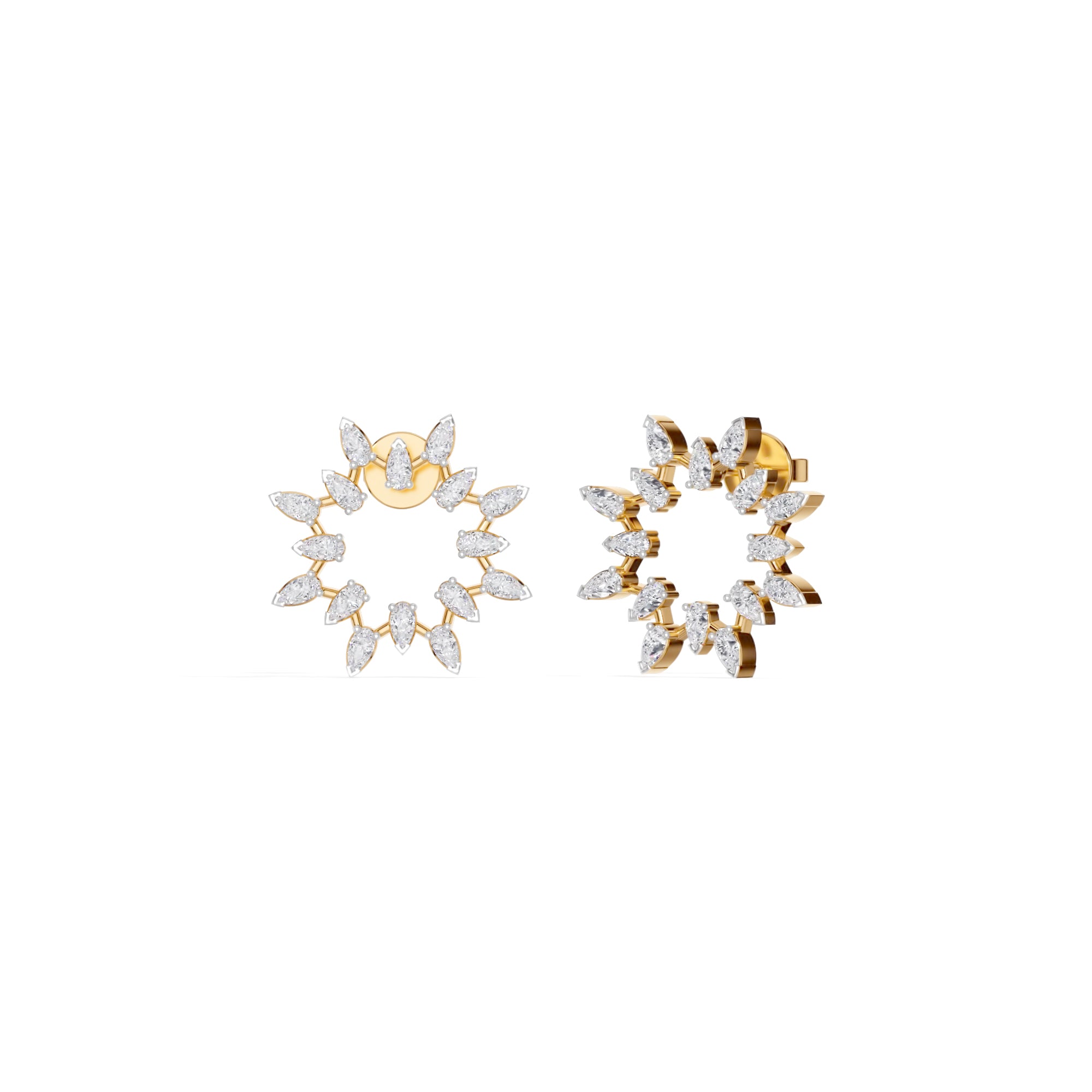 Yellow Gold 1Ct Pear Halo Cluster Design Lab Grown Diamond Xeriva Earring