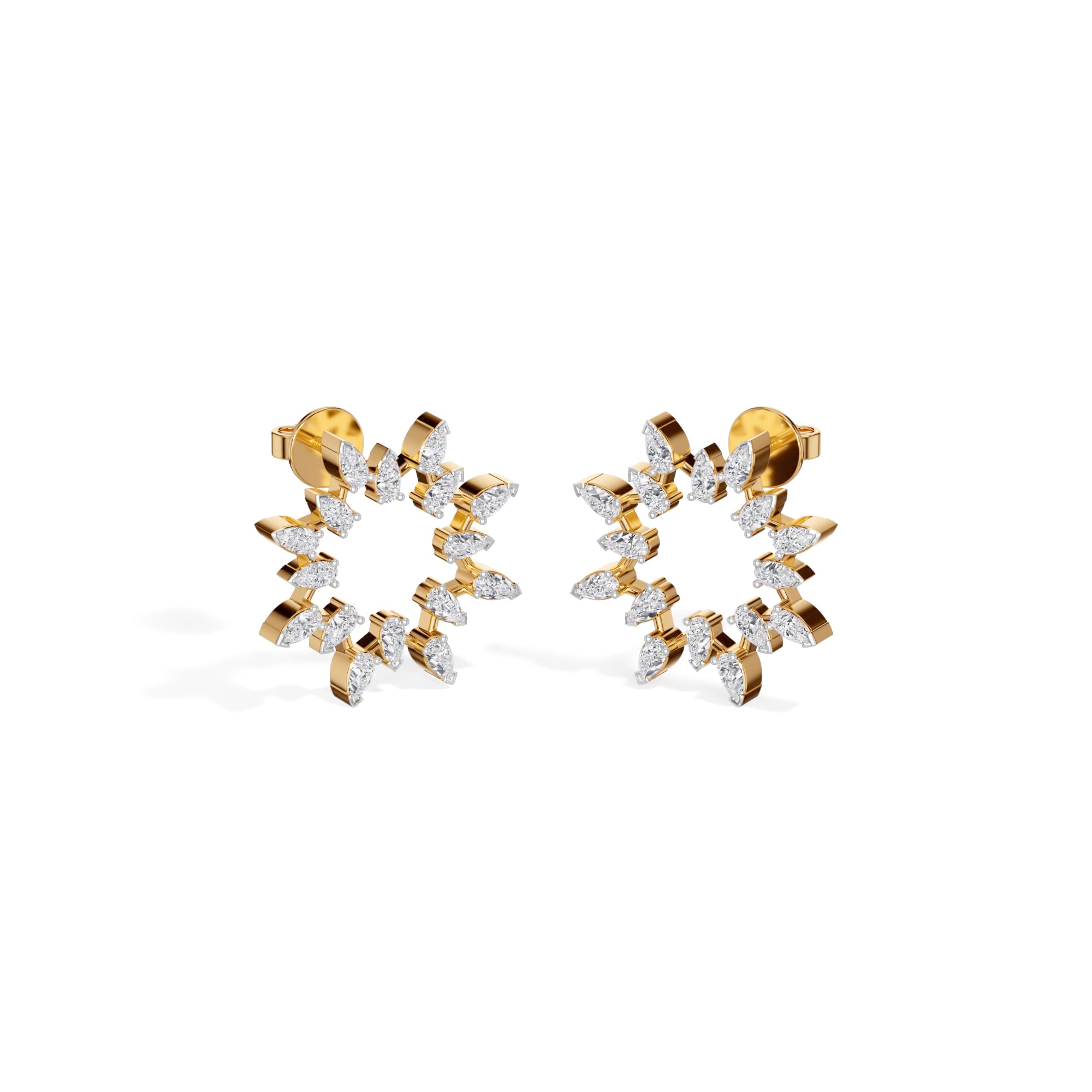 Yellow Gold 1Ct Pear Halo Cluster Design Lab Grown Diamond Xeriva Earring