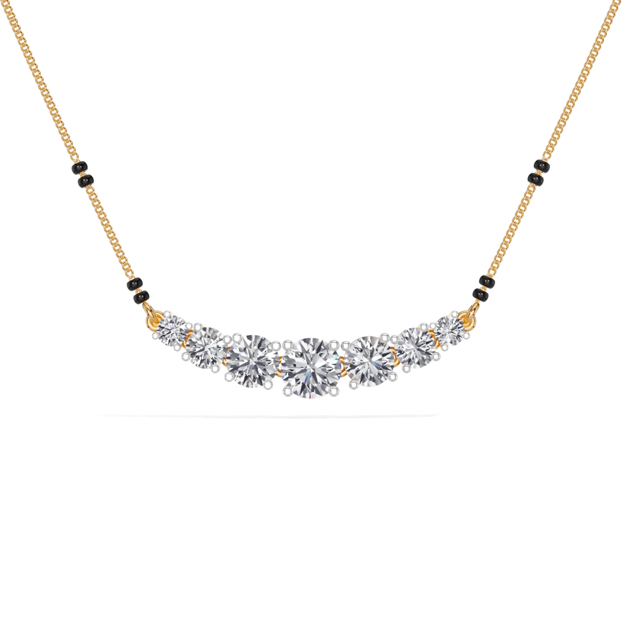 Yellow Gold 2Ct Graduated Prong Round Lab Grown Diamond Avenix Mangalsutra