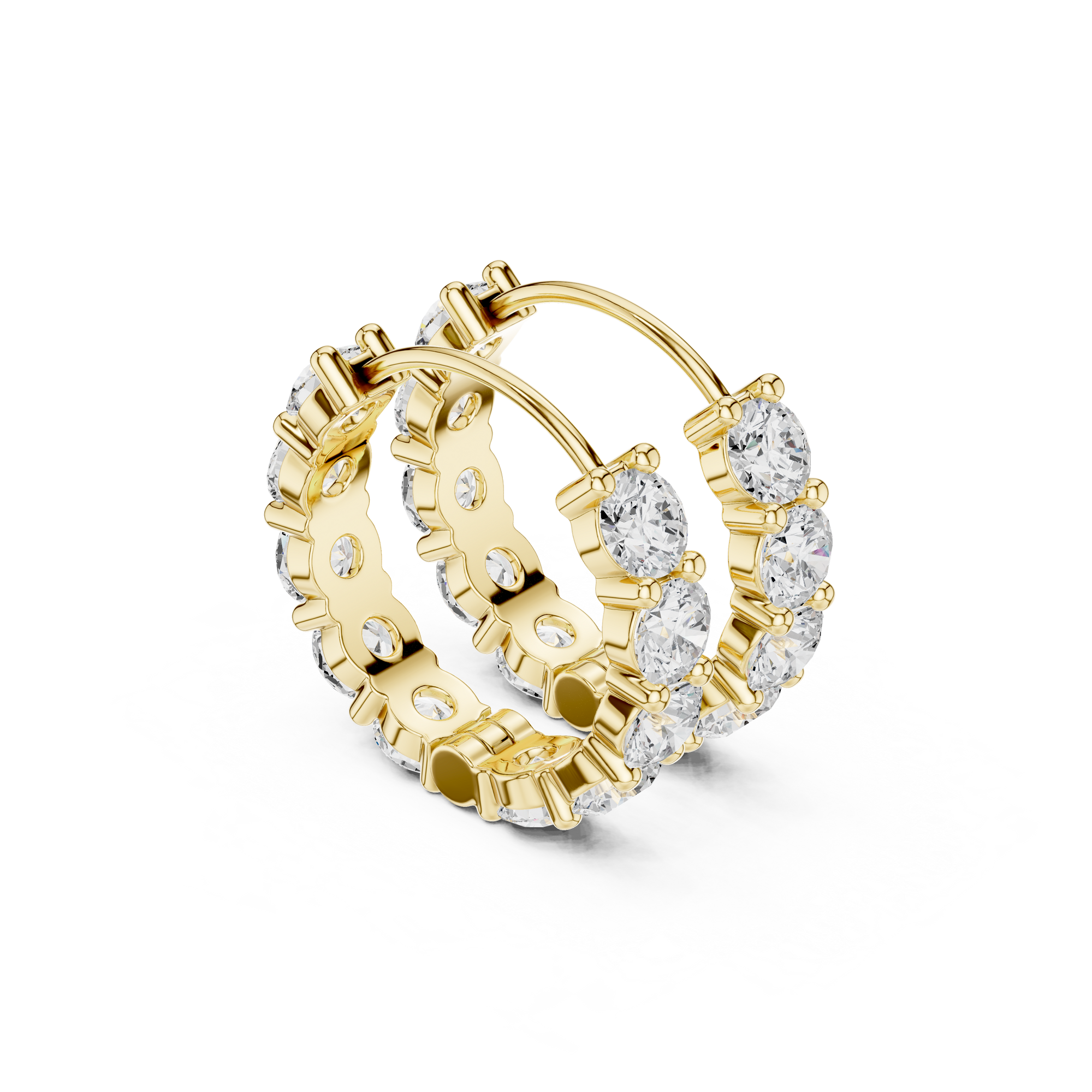 yellow gold lab grown earring shaped as a diamond lined circle