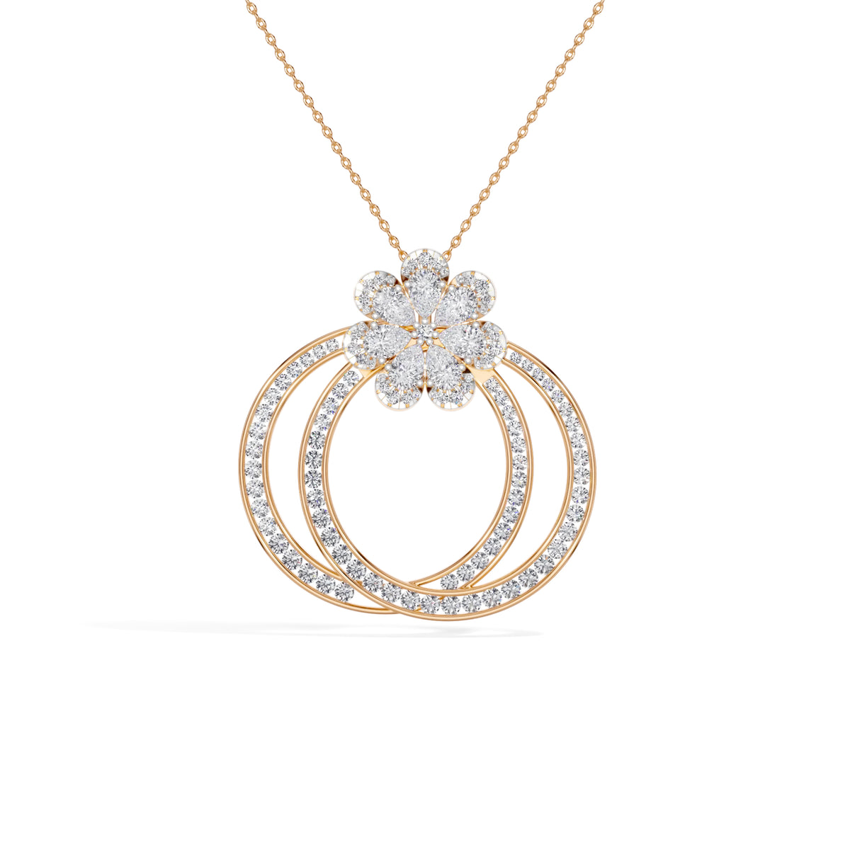 Rose Gold 5Ct Floral Halo Pear Lab Grown Diamond Zerith Pendant