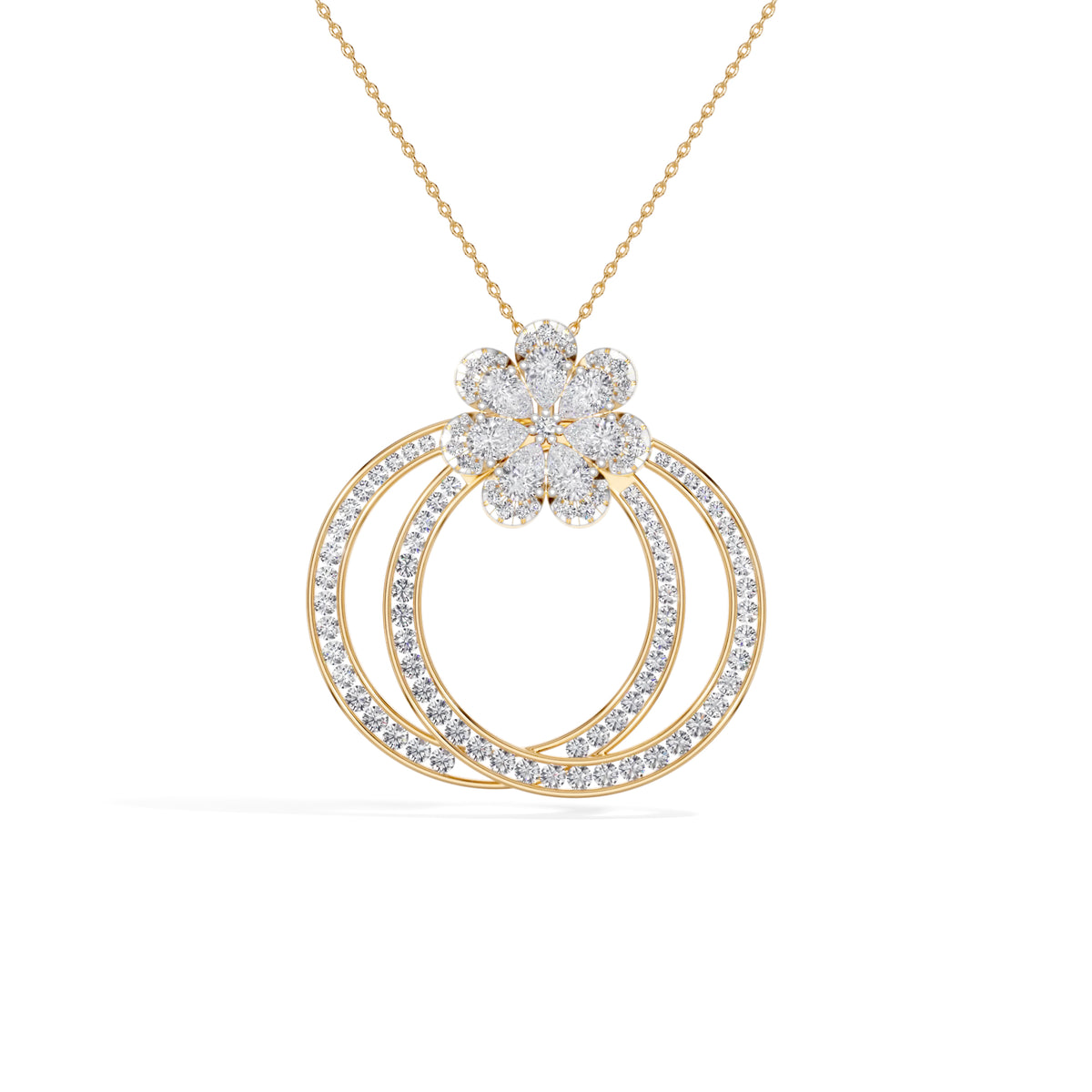 Yellow Gold 5Ct Floral Halo Pear Lab Grown Diamond Zerith Pendant