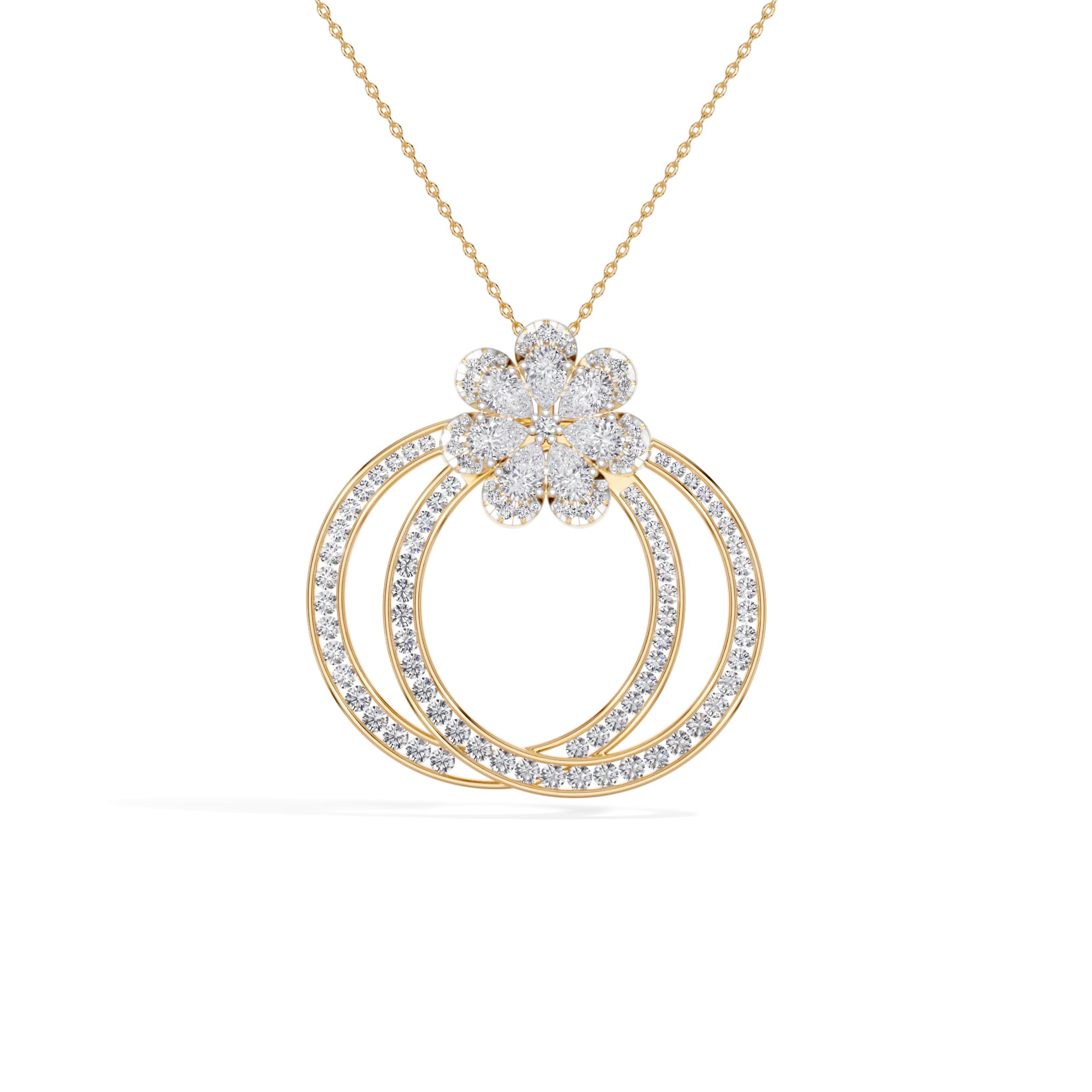 Yellow Gold 5Ct Floral Halo Pear Lab Grown Diamond Zerith Pendant