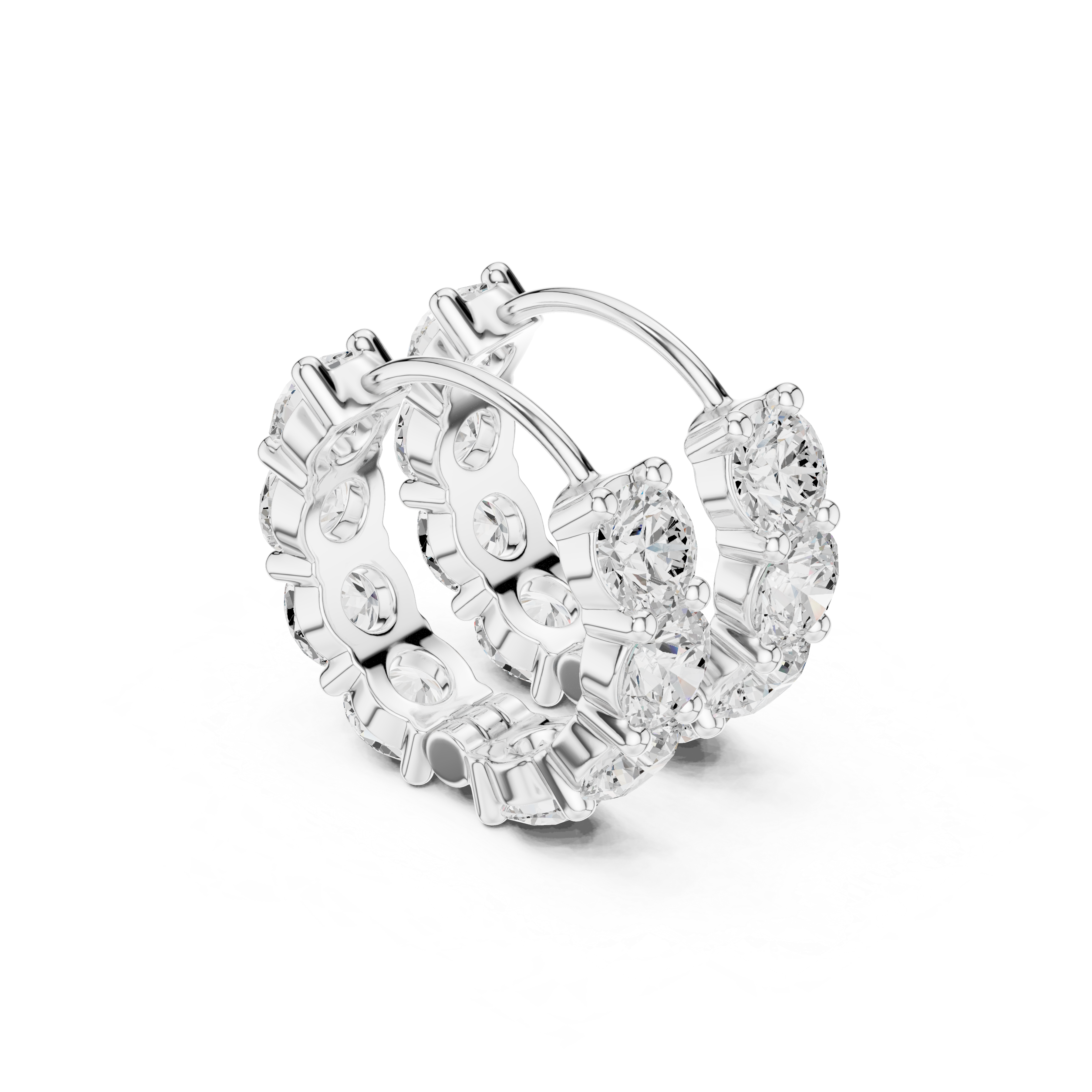 white metal lab grown diamonds earrings showcasing double line in four diamonds 