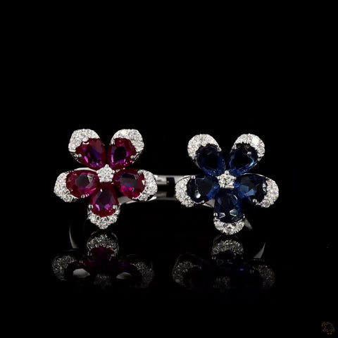 Nature's Symphony: Blue and Red Floral Affection Ring