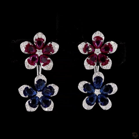 Nature's Symphony: Blue and Red Floral Affection Earrings