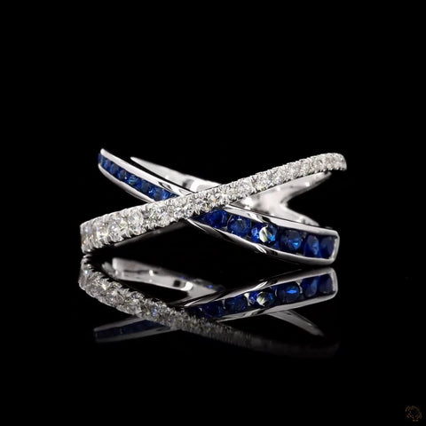 Blue & White 'X' Diamond Ring: Elegant Kiss