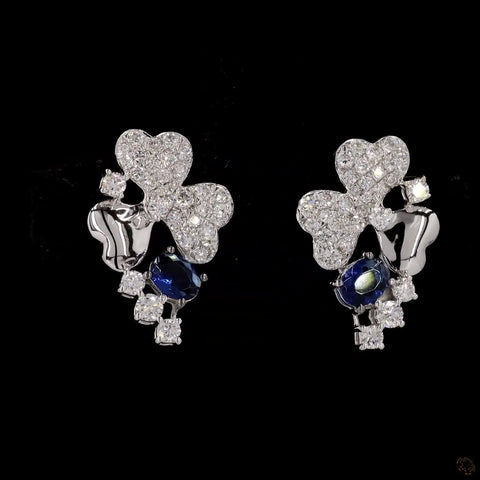 Sapphire Sky Bloom: Tiffany Paper Three Flower Diamond Earrings