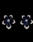 Blossoming Elegance: Flower Blue Sapphire Diamond Earrings