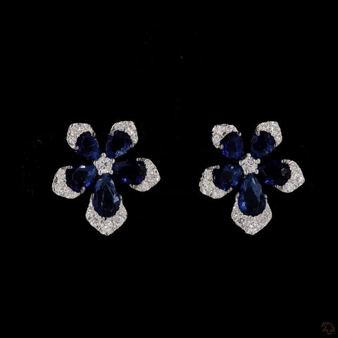 Blossoming Elegance: Flower Blue Sapphire Diamond Earrings