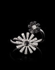 Monochrome Elegance: Black and White Diamond Sunflower Ring