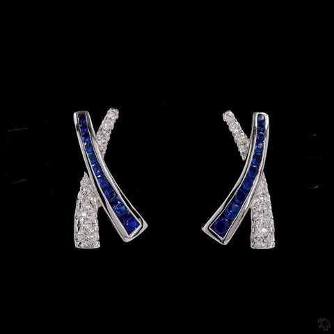 Blue & White 'X' Diamond Earring: Elegant Kiss