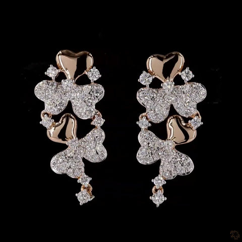 Enchanting Tri-Floral Elegance: Diamond Earrings