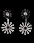 Monochrome Elegance: Black and White Diamond Sunflower Earrings