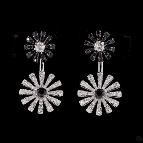 Monochrome Elegance: Black and White Diamond Sunflower Earrings