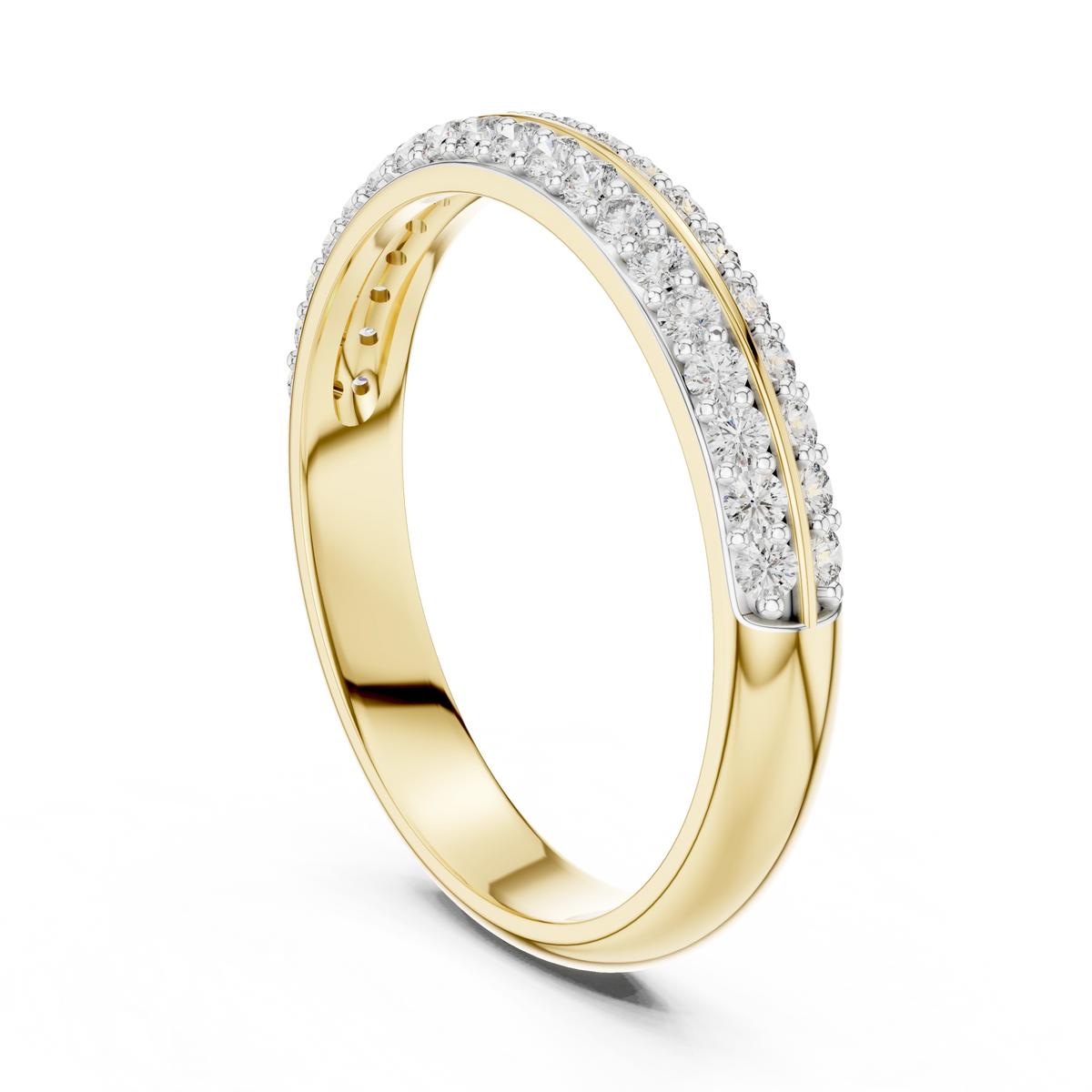Gold Double Row Pave Round Lab Grown Diamond Elias Ring