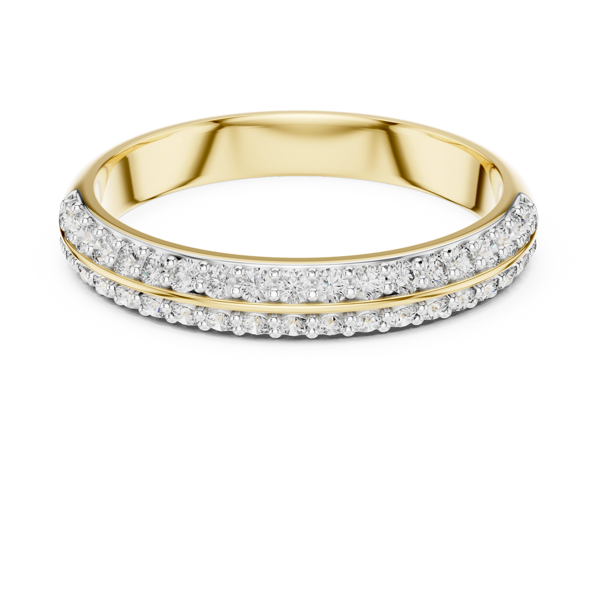 Gold Double Row Pave Round Lab Grown Diamond Elias Ring
