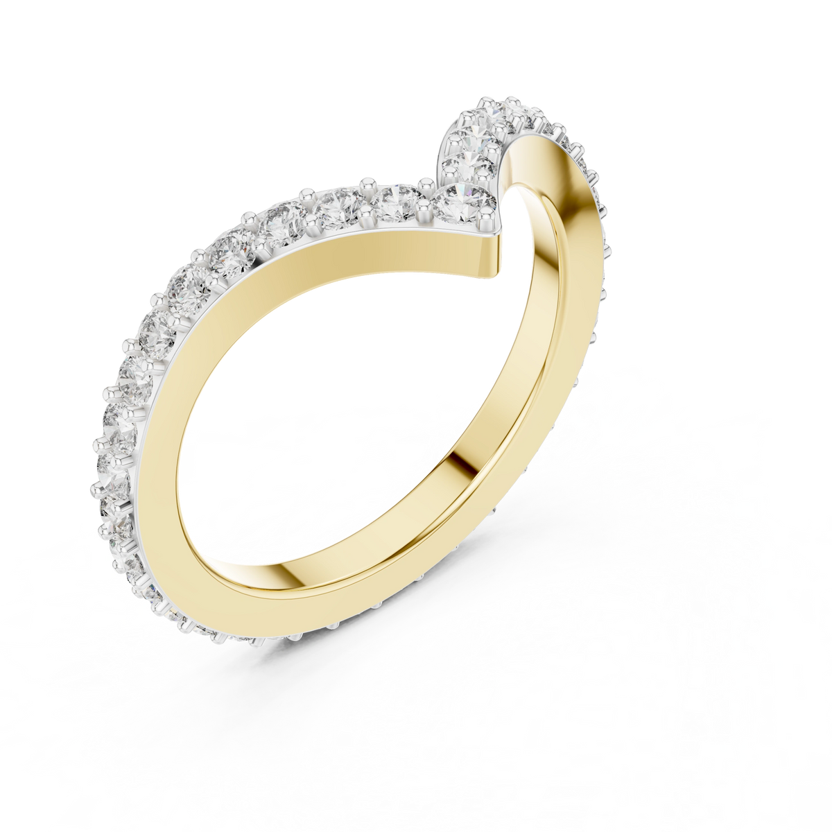 Gold V Shape Round Lab Grown Diamond Emery Ring