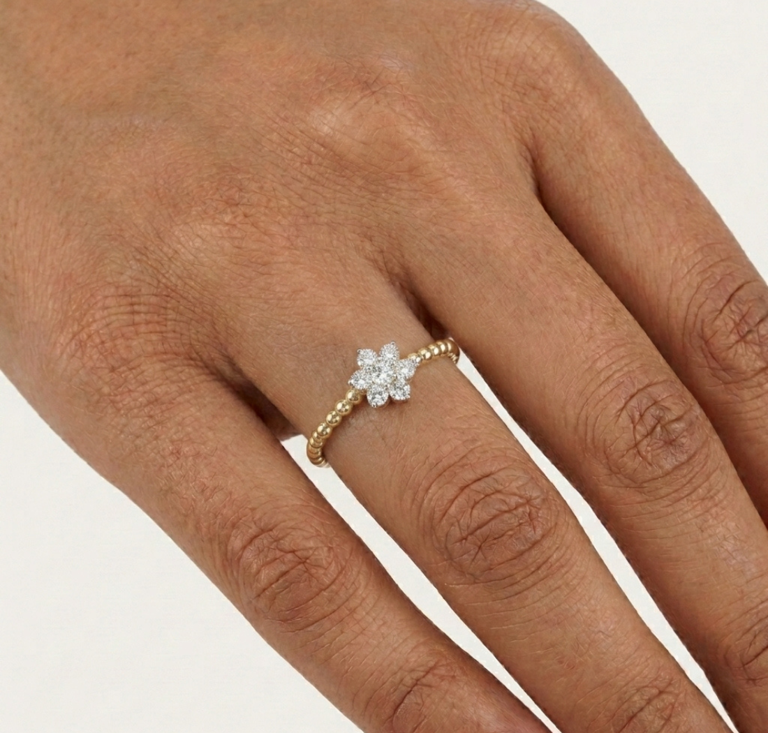 Cluster Ring Round Lab Grown Diamond Seven Stone Daisy Beaded Band
