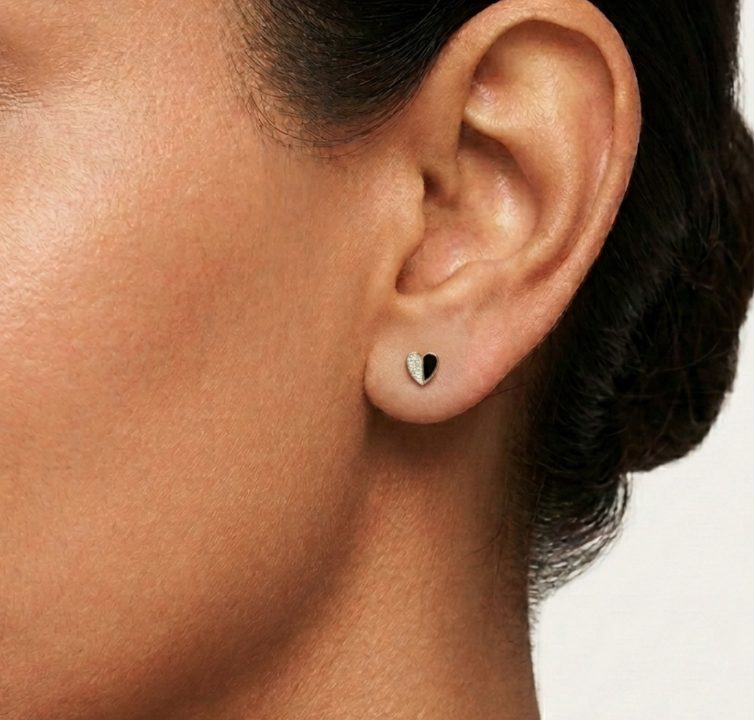 Demi Studs Round Lab Grown Diamond Half Pave Split Heart