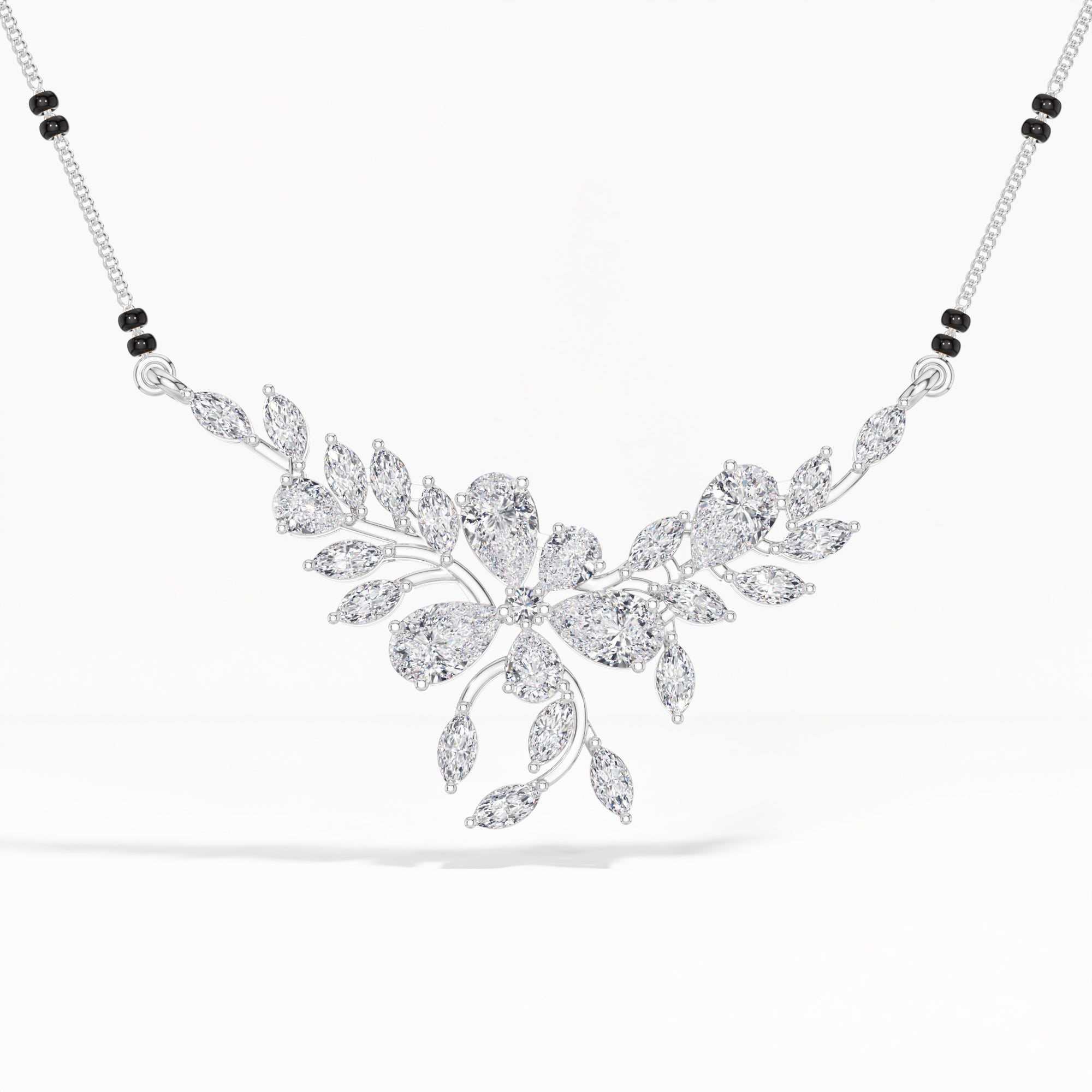 White Gold 2Ct Floral Pear Lab Grown Diamond Kelyn Mangalsutra