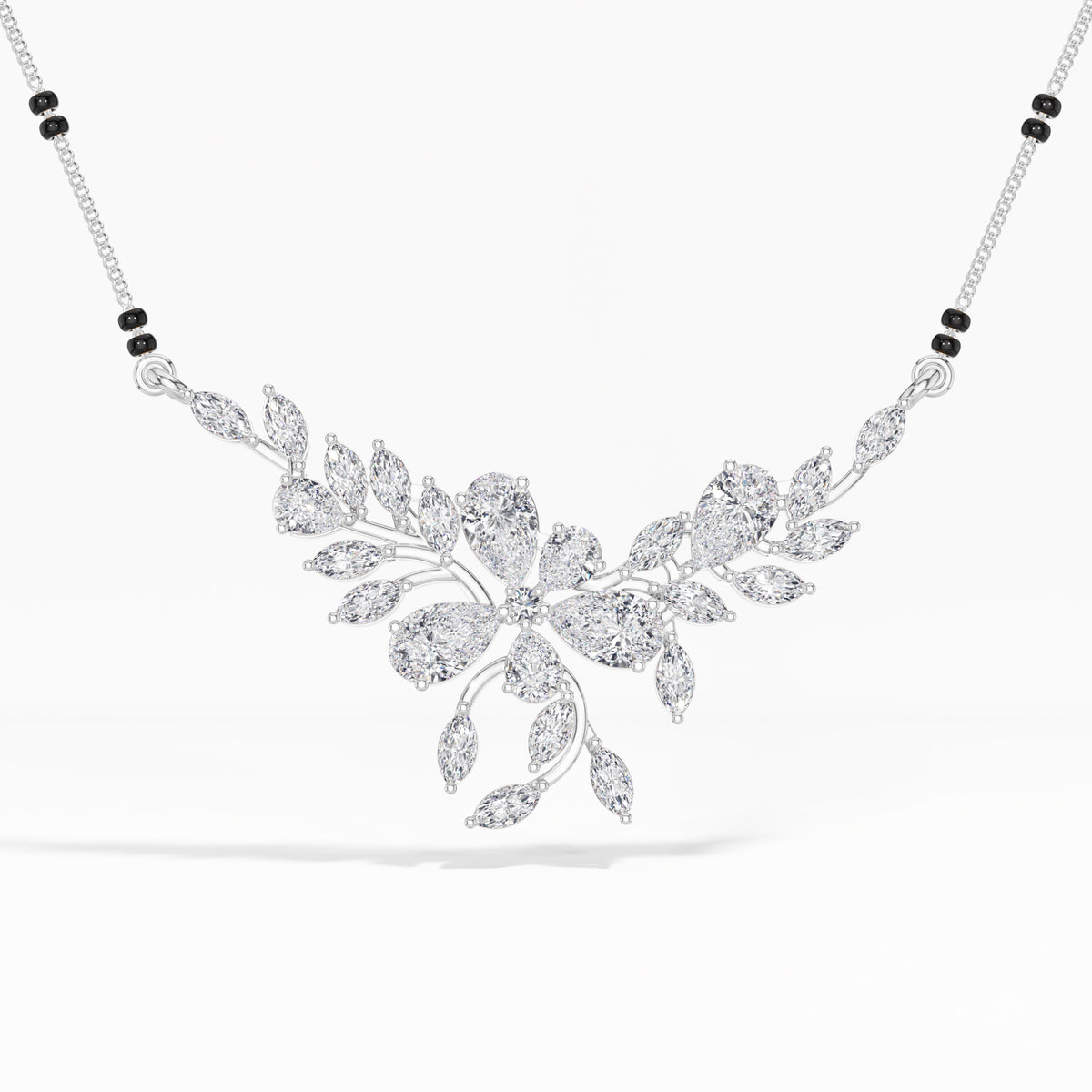 White Gold 2Ct Floral Pear Lab Grown Diamond Kelyn Mangalsutra