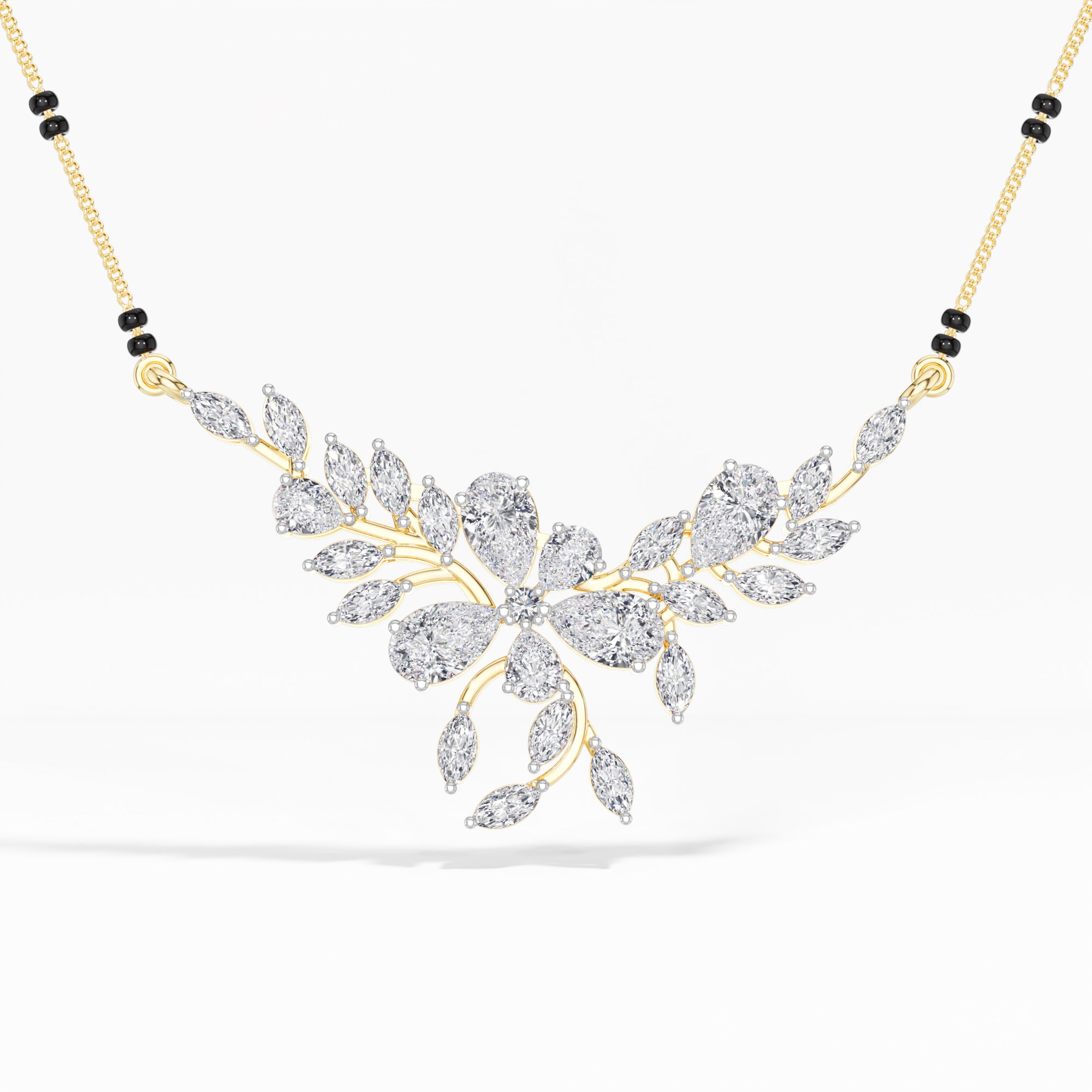 Yellow Gold 2Ct Floral Pear Lab Grown Diamond Kelyn Mangalsutra