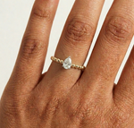Raindrop Ring Pear Lab Grown Diamond Beaded Band Solitaire