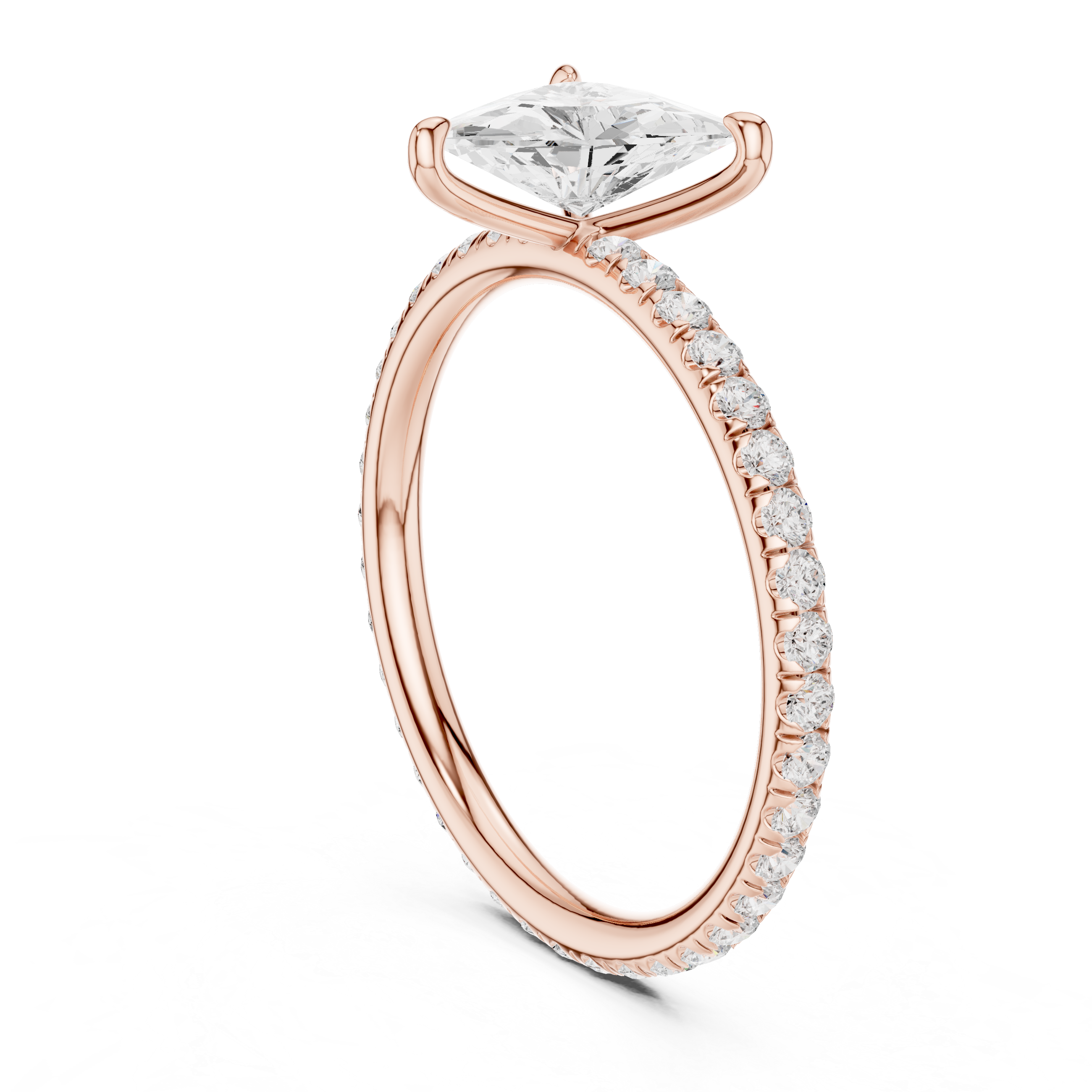 Gold 1 5Ct Pave Solitaire Three Prong Trillion Lab Grown Diamond Ixel Ring