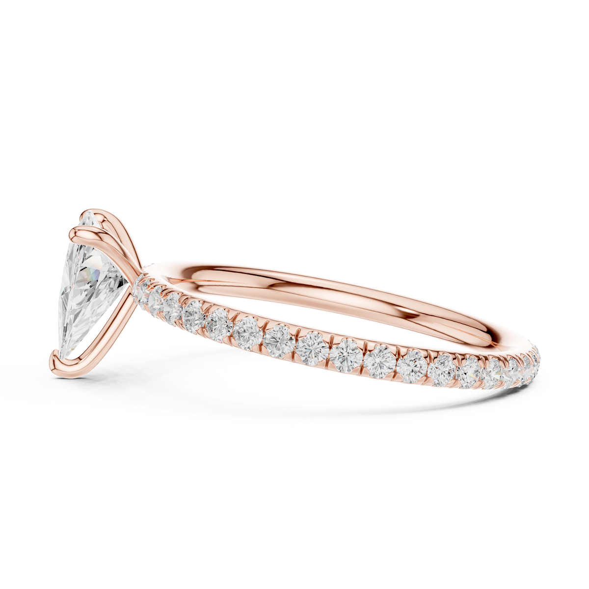 Gold 1 5Ct Pave Solitaire Three Prong Trillion Lab Grown Diamond Ixel Ring