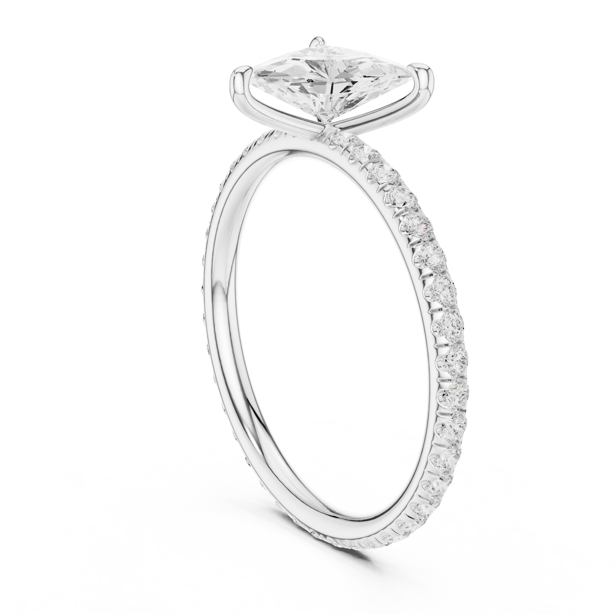 Gold 1 5Ct Pave Solitaire Three Prong Trillion Lab Grown Diamond Ixel Ring