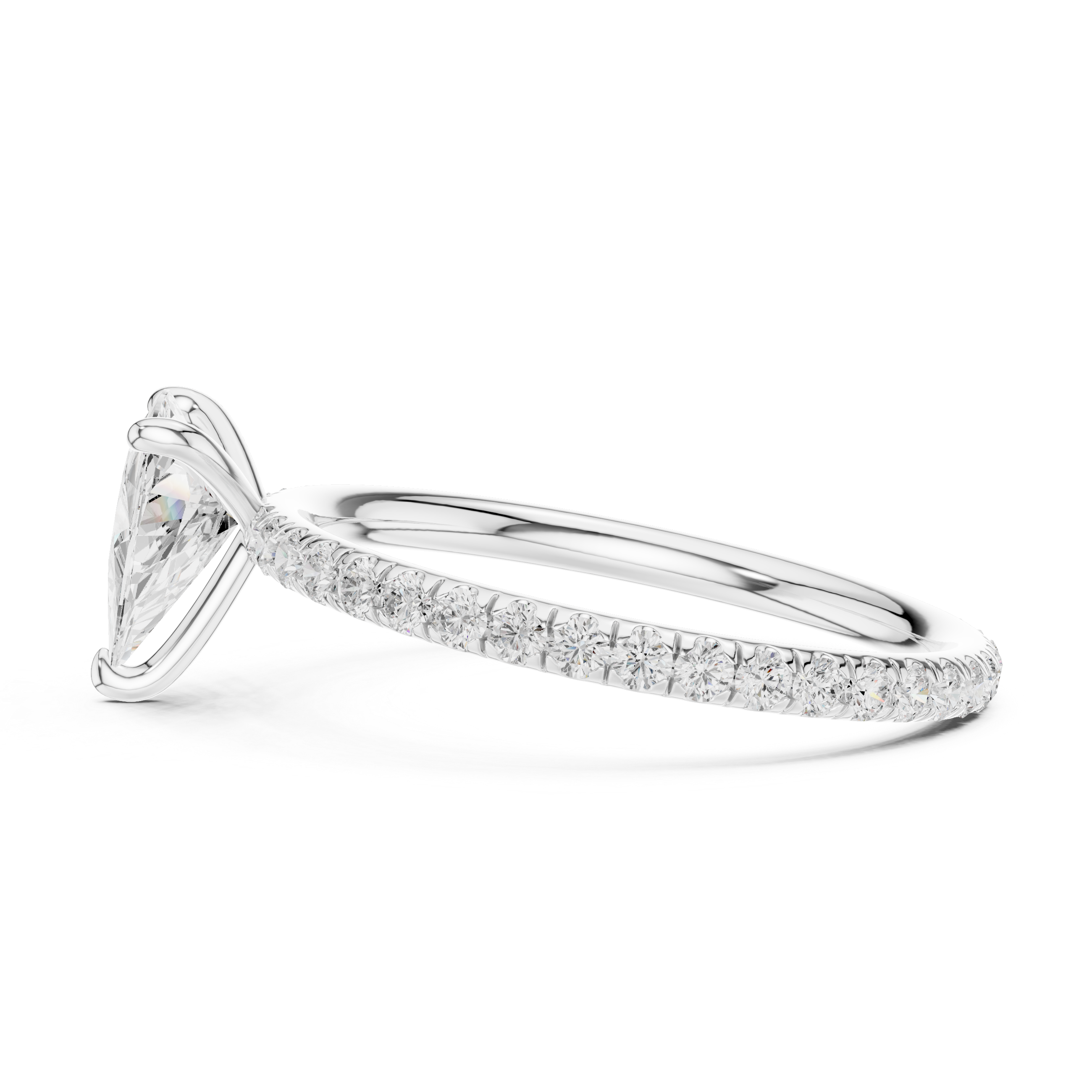 Gold 1 5Ct Pave Solitaire Three Prong Trillion Lab Grown Diamond Ixel Ring
