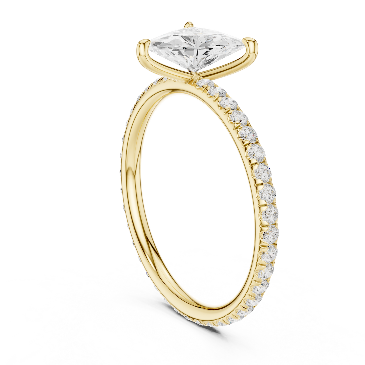 Gold 1 5Ct Pave Solitaire Three Prong Trillion Lab Grown Diamond Ixel Ring