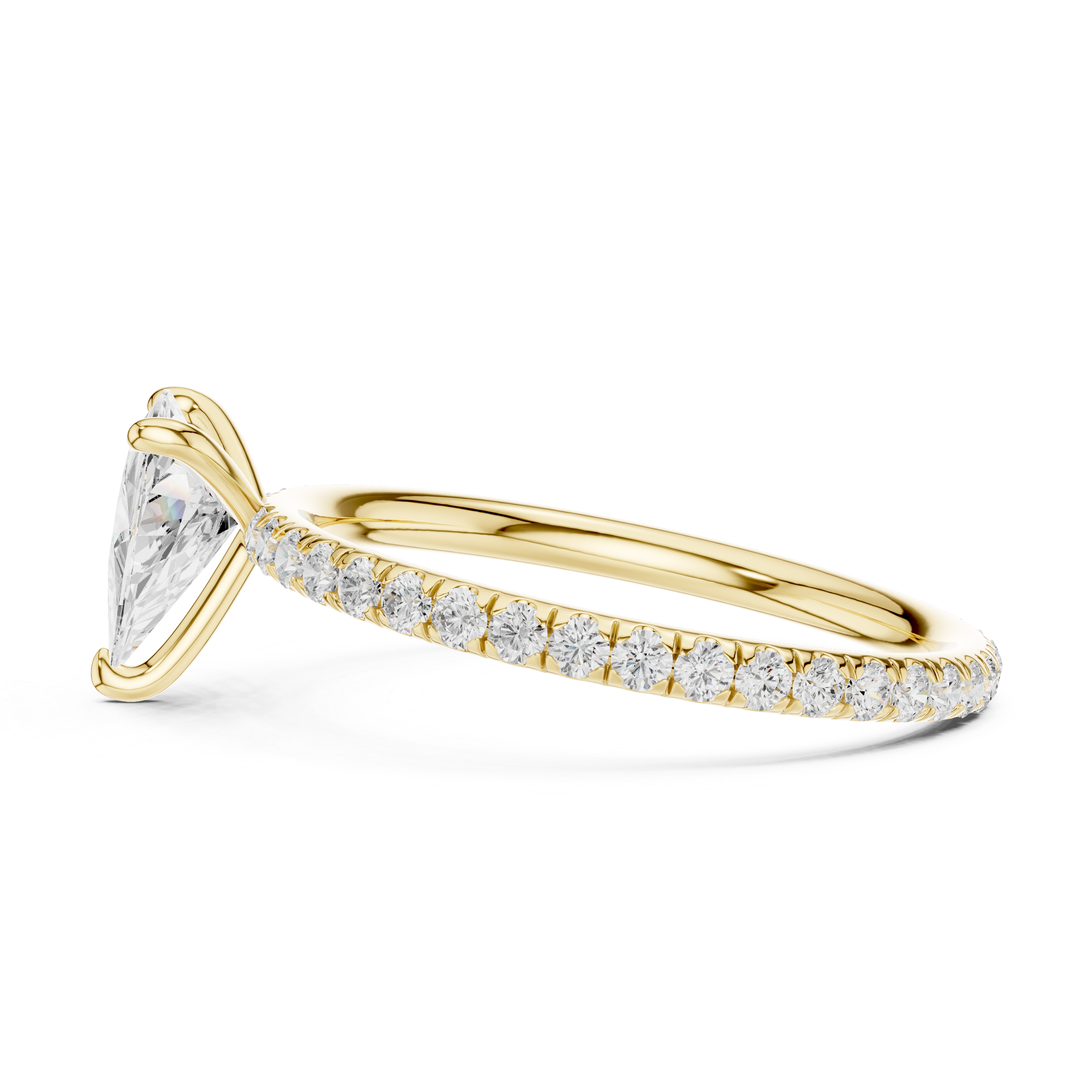 Gold 1 5Ct Pave Solitaire Three Prong Trillion Lab Grown Diamond Ixel Ring