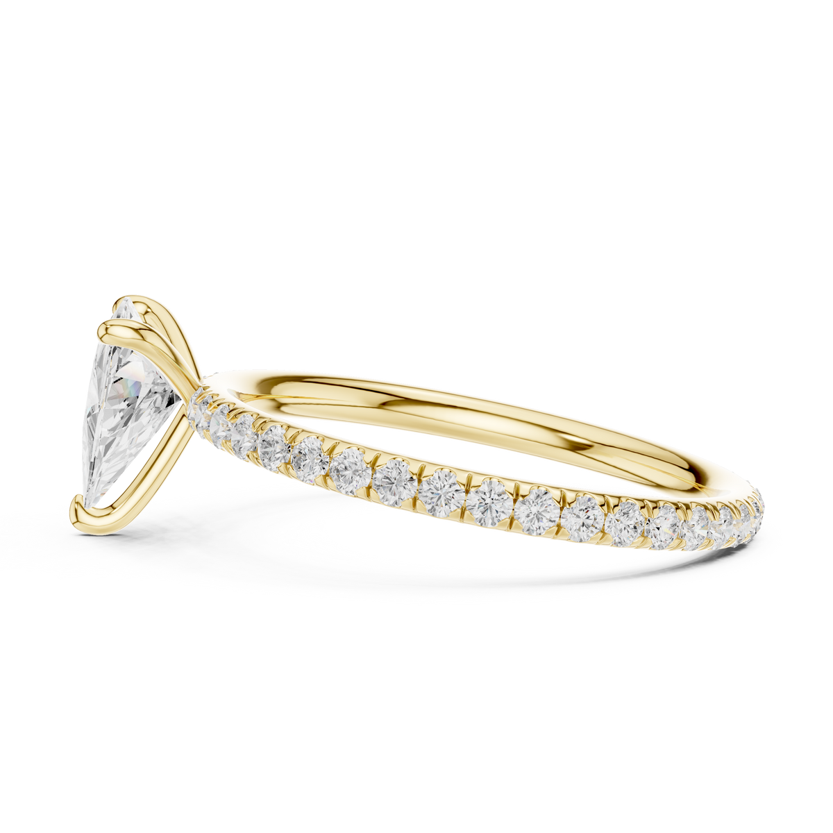 Gold 1 5Ct Pave Solitaire Three Prong Trillion Lab Grown Diamond Ixel Ring