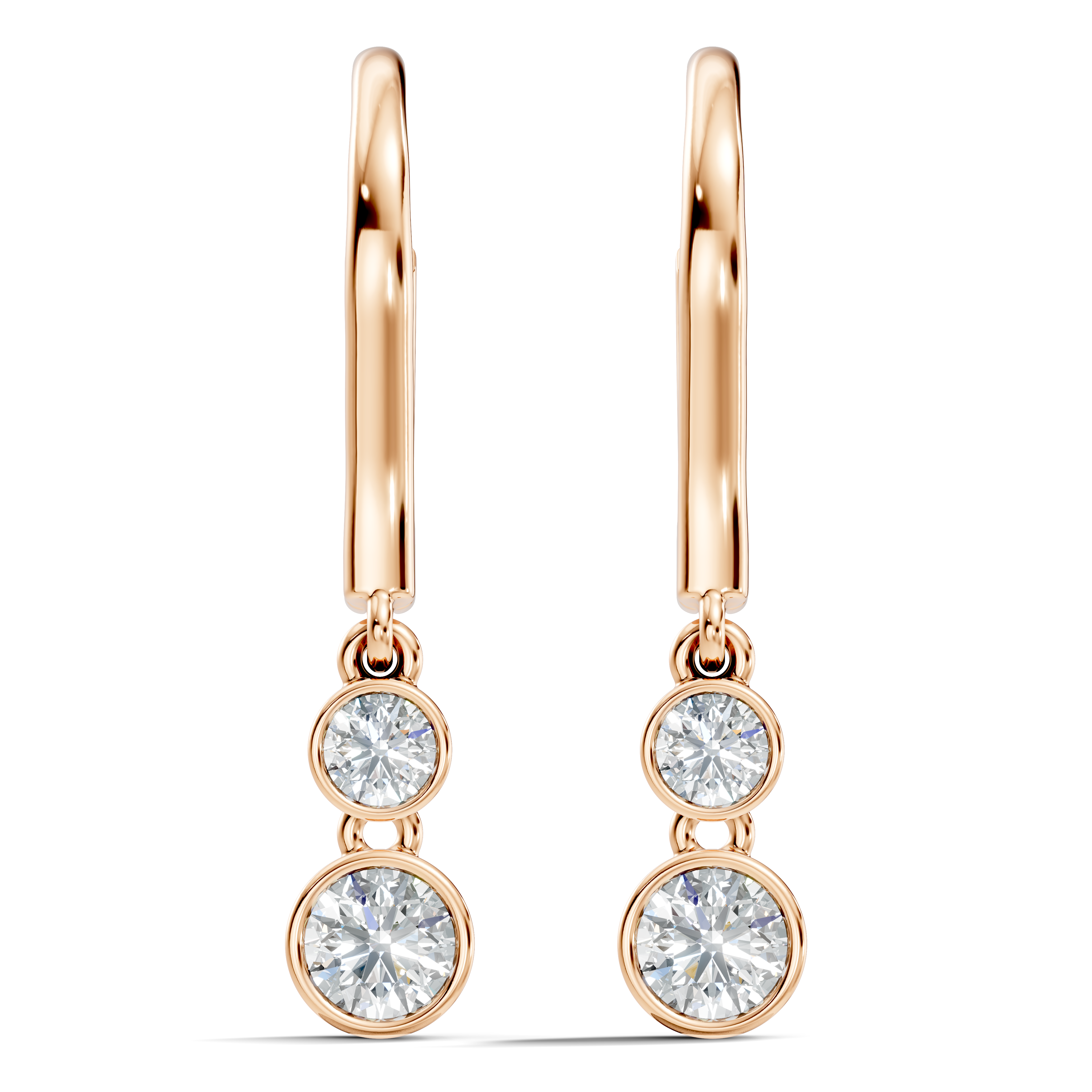 Rose gold lab grown diamond earrings with oval hoops and twin hanging discs