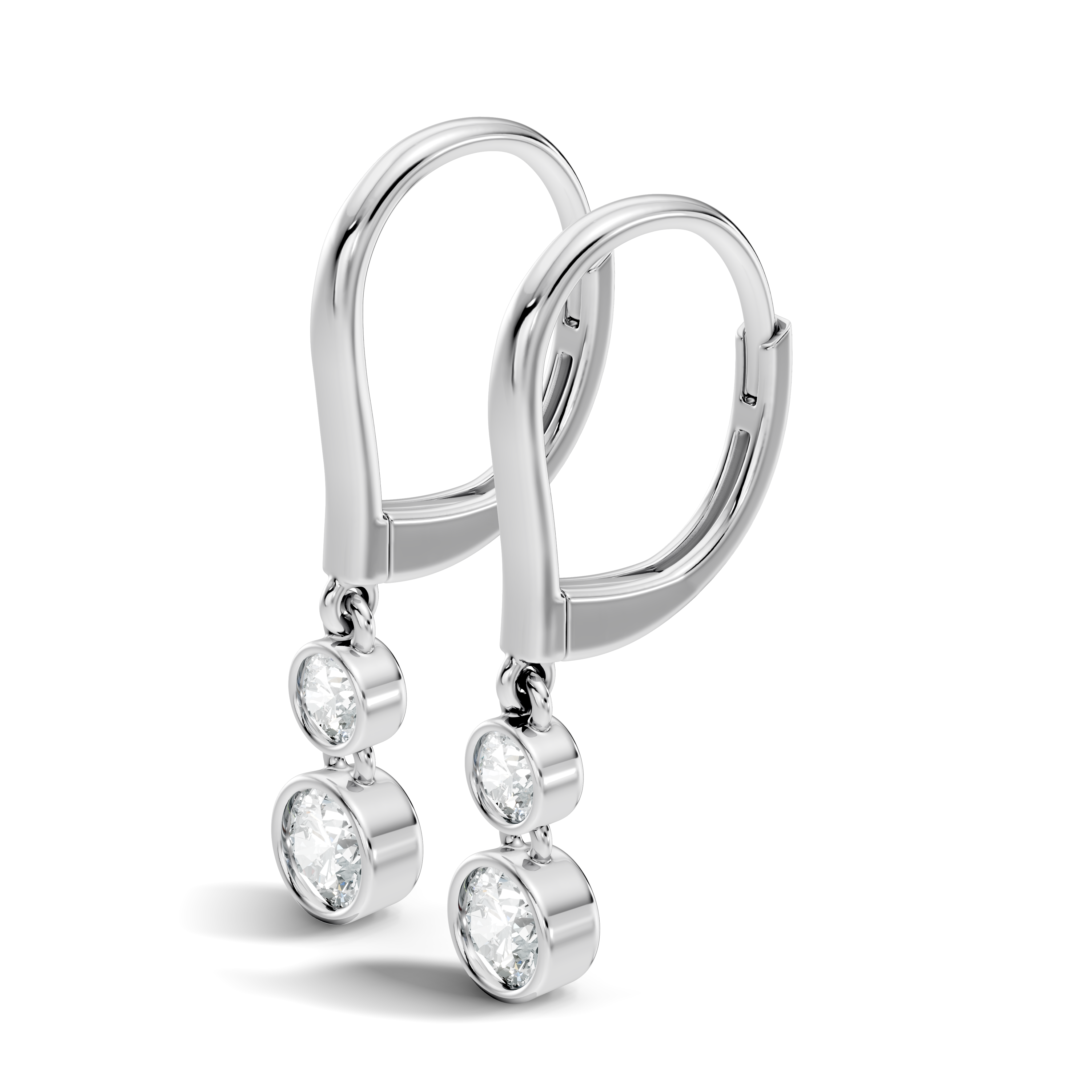 White metal hoop lab grown diamond earrings with twin round elements drop design