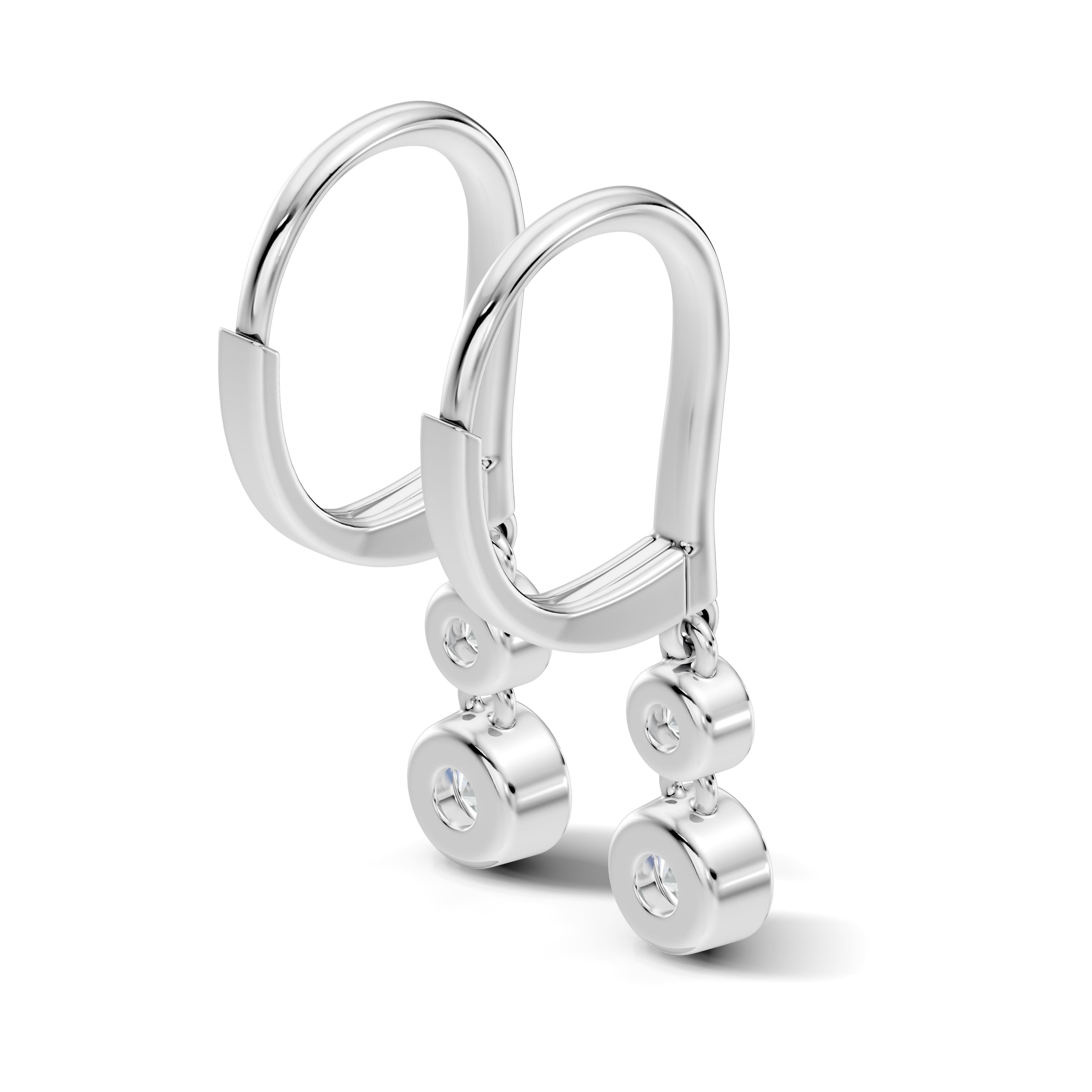 white metal hoop lab grown diamond earrings with round pendants